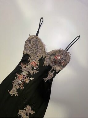 mandalay black beaded lace midi dress